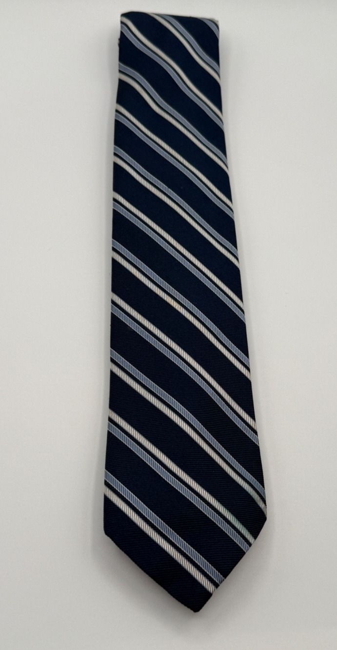 Bill Blass Silk Tie Navy Blue Striped Classic Mens Necktie All Silk